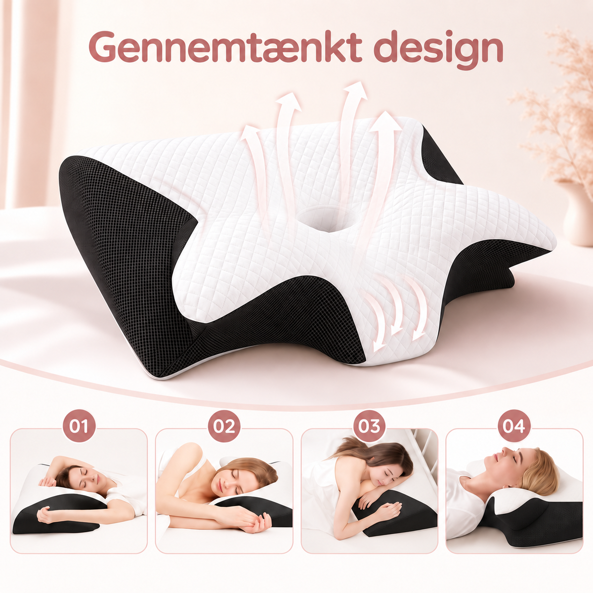 SleepCurve™ Ergonomisk Pude — Formet til hoved, nakke og skuldre.