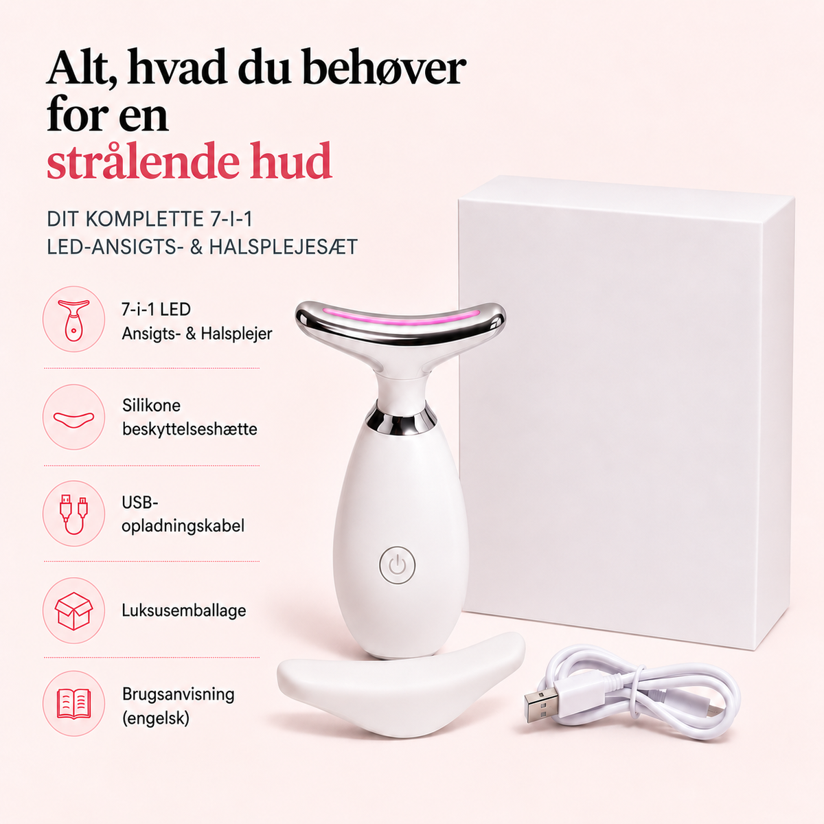 GlowSculpt™ LED-ansigts- & halsplejer – For et friskere, mere løftet look.