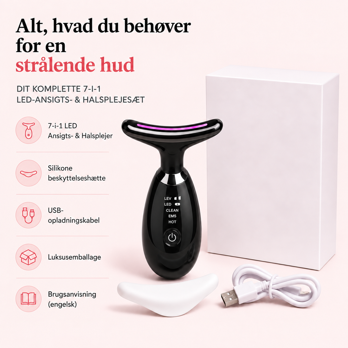 GlowSculpt™ LED-ansigts- & halsplejer – For et friskere, mere løftet look.