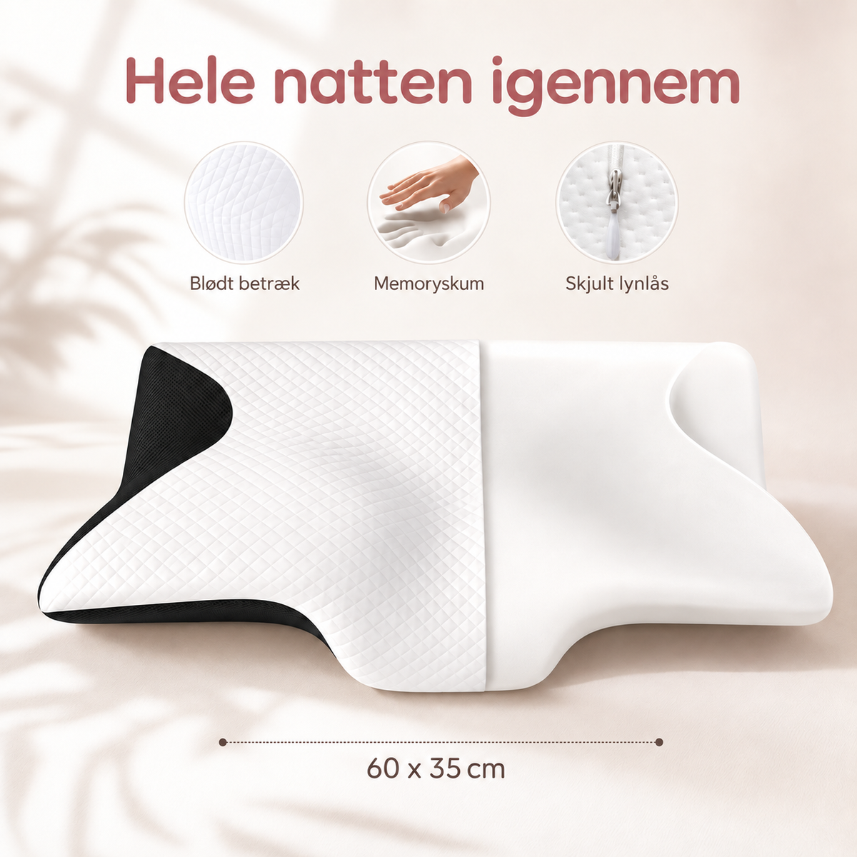 SleepCurve™ Ergonomisk Pude — Formet til hoved, nakke og skuldre.