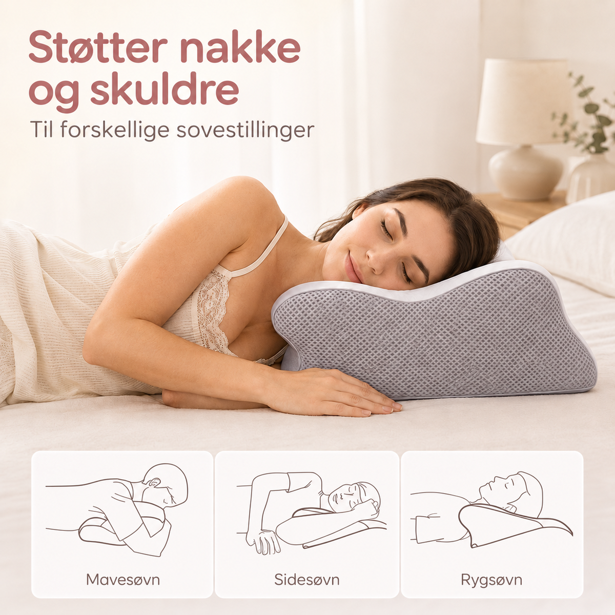 SleepCurve™ Ergonomisk Pude — Formet til hoved, nakke og skuldre.