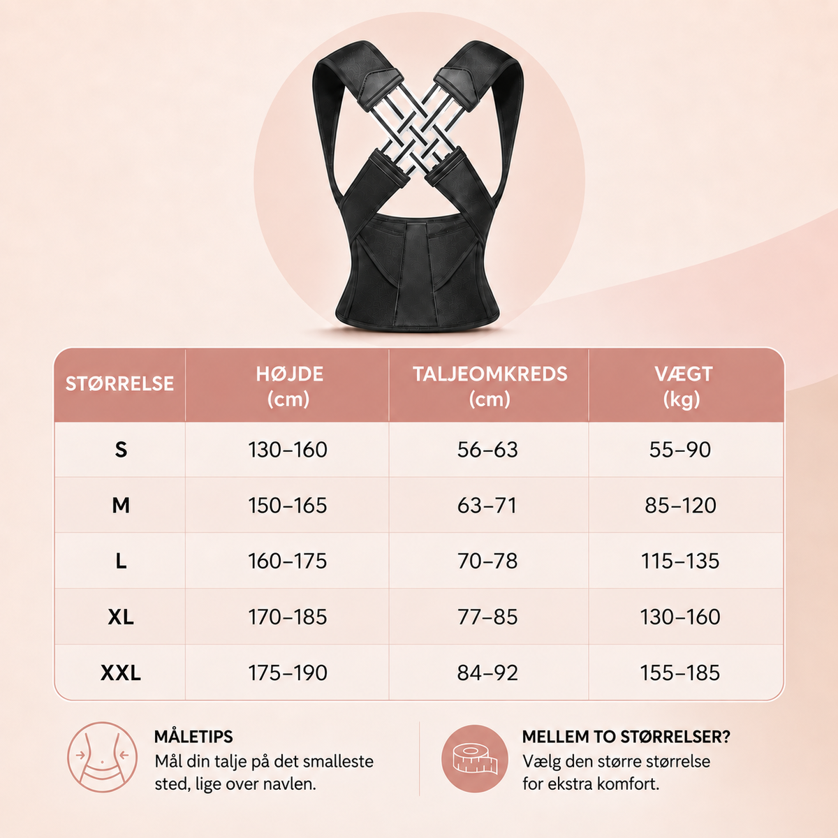 PostureFlow™ Holdningsstøtte — Støtter en mere oprejst holdning.